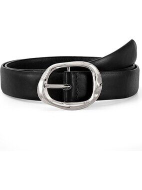Women's Silver Black Faux Leather Casual Waist Stylish Fashion Belt Gold Buckle